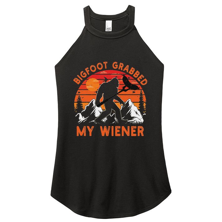Funny Bigfoot Grabbed My Wiener Retro Bbq Humor Women's Perfect Tri Rocker Tank