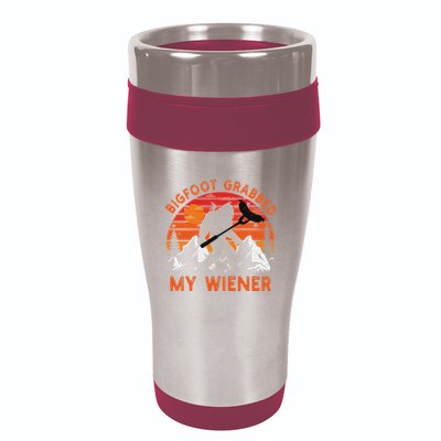 Funny Bigfoot Grabbed My Wiener Retro Bbq Humor 16oz Travel Tumbler