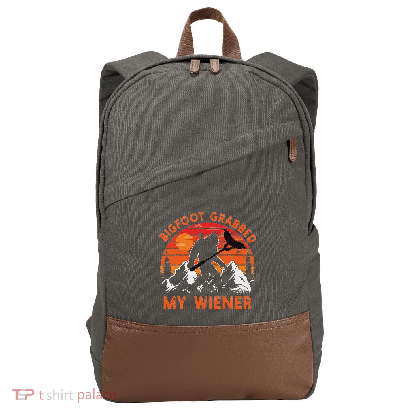 Funny Bigfoot Grabbed My Wiener Retro Bbq Humor Cotton Canvas Backpack