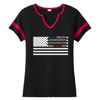 Funny BidenS Greatest Accomplishment Is Showing Trump 2024 Ladies Halftime Notch Neck Tee