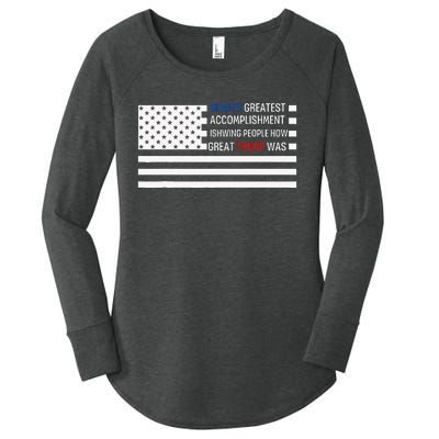 Funny BidenS Greatest Accomplishment Is Showing Trump 2024 Women's Perfect Tri Tunic Long Sleeve Shirt