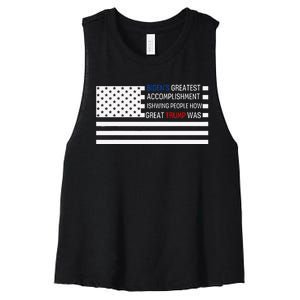 Funny BidenS Greatest Accomplishment Is Showing Trump 2024 Women's Racerback Cropped Tank