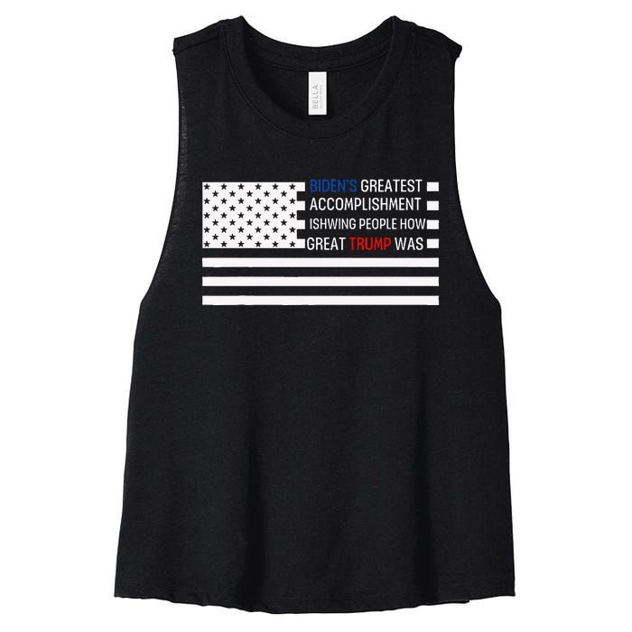 Funny BidenS Greatest Accomplishment Is Showing Trump 2024 Women's Racerback Cropped Tank