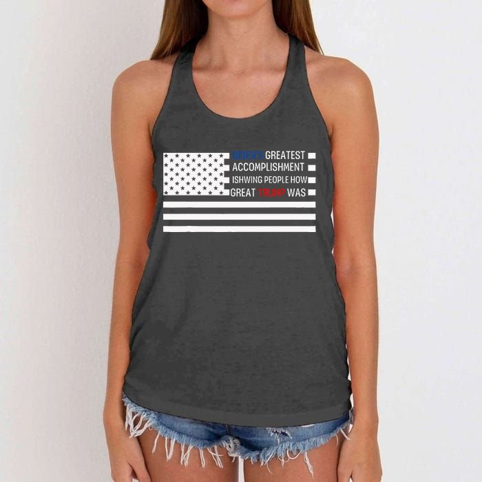 Funny BidenS Greatest Accomplishment Is Showing Trump 2024 Women's Knotted Racerback Tank