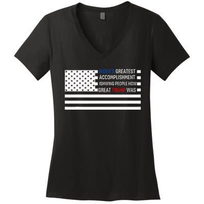 Funny BidenS Greatest Accomplishment Is Showing Trump 2024 Women's V-Neck T-Shirt