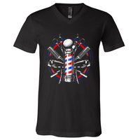 Funny Barber Gift For Men Barbershop Pole Tools Hairstylist V-Neck T-Shirt