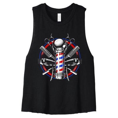 Funny Barber Gift For Men Barbershop Pole Tools Hairstylist Women's Racerback Cropped Tank