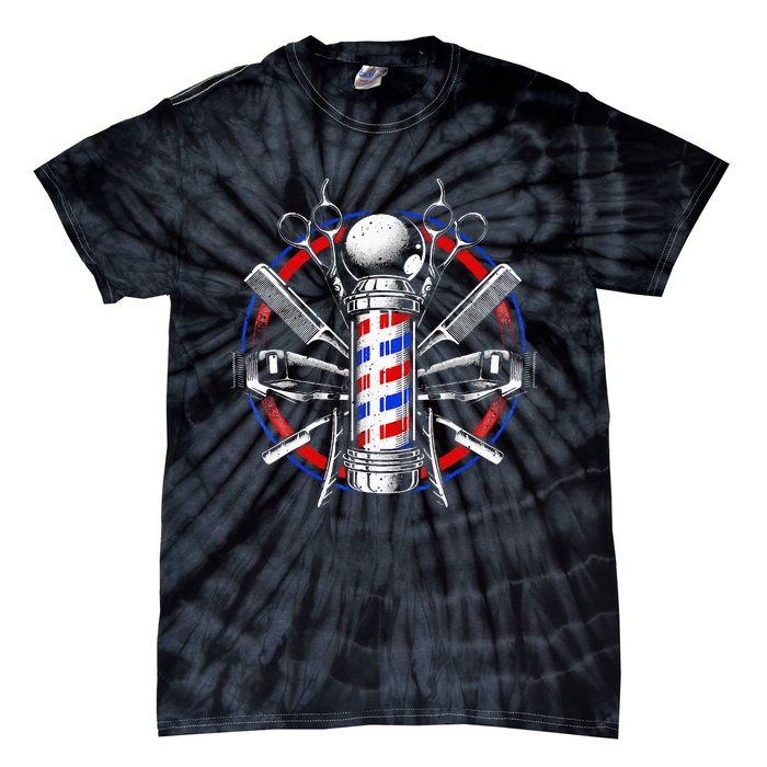 Funny Barber Gift For Men Barbershop Pole Tools Hairstylist Tie-Dye T-Shirt