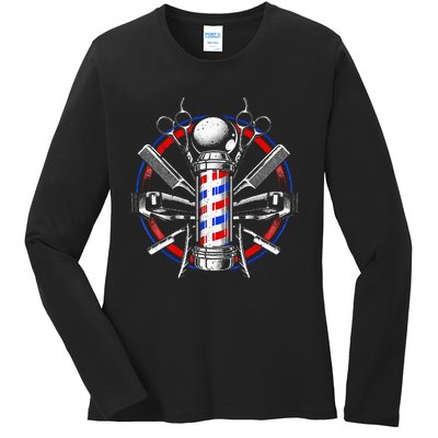 Funny Barber Gift For Men Barbershop Pole Tools Hairstylist Ladies Long Sleeve Shirt