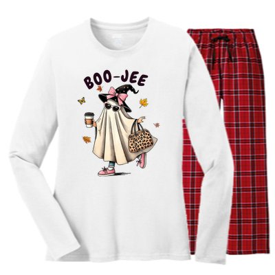 Funny Boojee Ghost Halloween Boo Jee Ghost Spooky Season Women's Long Sleeve Flannel Pajama Set 