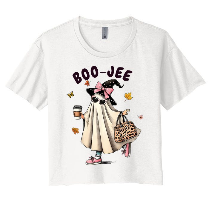 Funny Boojee Ghost Halloween Boo Jee Ghost Spooky Season Women's Crop Top Tee