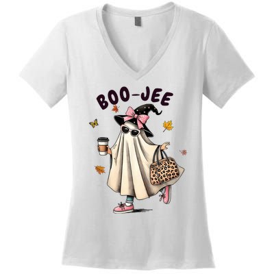 Funny Boojee Ghost Halloween Boo Jee Ghost Spooky Season Women's V-Neck T-Shirt