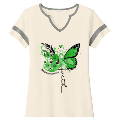 Faith Butterfly Green Ribbon Liver Cancer Awareness Ladies Halftime Notch Neck Tee