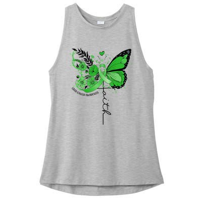 Faith Butterfly Green Ribbon Liver Cancer Awareness Ladies PosiCharge Tri-Blend Wicking Tank