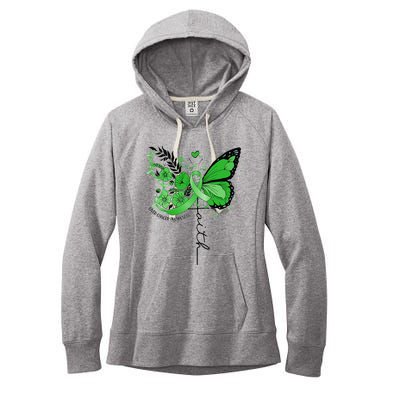 Faith Butterfly Green Ribbon Liver Cancer Awareness Women's Fleece Hoodie