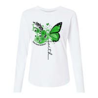 Faith Butterfly Green Ribbon Liver Cancer Awareness Womens Cotton Relaxed Long Sleeve T-Shirt