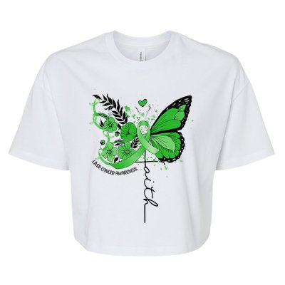 Faith Butterfly Green Ribbon Liver Cancer Awareness Bella+Canvas Jersey Crop Tee