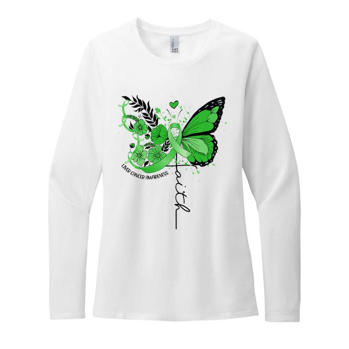 Faith Butterfly Green Ribbon Liver Cancer Awareness Womens CVC Long Sleeve Shirt