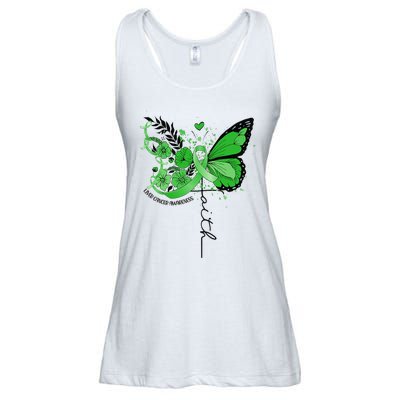 Faith Butterfly Green Ribbon Liver Cancer Awareness Ladies Essential Flowy Tank