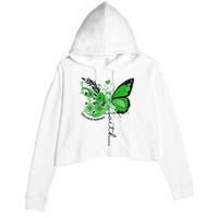 Faith Butterfly Green Ribbon Liver Cancer Awareness Crop Fleece Hoodie