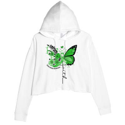 Faith Butterfly Green Ribbon Liver Cancer Awareness Crop Fleece Hoodie