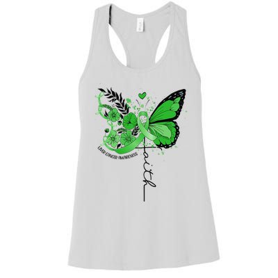 Faith Butterfly Green Ribbon Liver Cancer Awareness Women's Racerback Tank