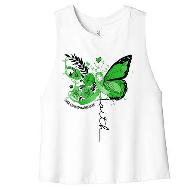 Faith Butterfly Green Ribbon Liver Cancer Awareness Women's Racerback Cropped Tank