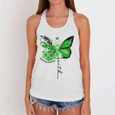 Faith Butterfly Green Ribbon Liver Cancer Awareness Women's Knotted Racerback Tank