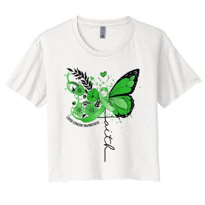 Faith Butterfly Green Ribbon Liver Cancer Awareness Women's Crop Top Tee