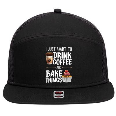 Funny Baking Gift For Men Women Baker Drinking Coffee Lover 7 Panel Mesh Trucker Snapback Hat