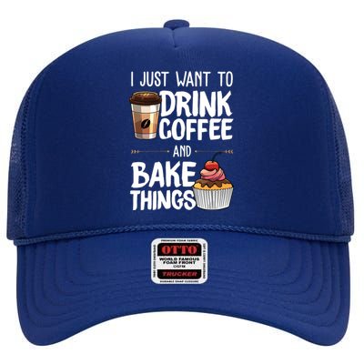 Funny Baking Gift For Men Women Baker Drinking Coffee Lover High Crown Mesh Back Trucker Hat