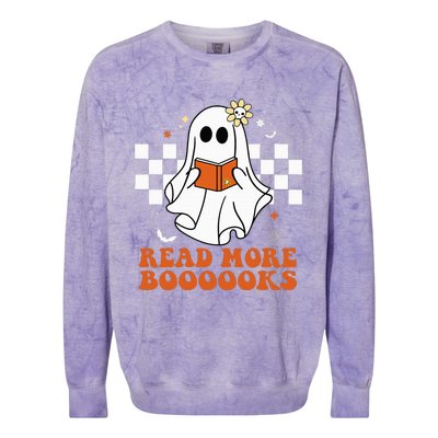 Funny Booooks Ghost Read More Books Cute Teacher Halloween Colorblast Crewneck Sweatshirt