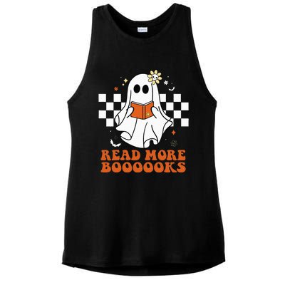 Funny Booooks Ghost Read More Books Cute Teacher Halloween Ladies PosiCharge Tri-Blend Wicking Tank