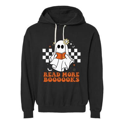 Funny Booooks Ghost Read More Books Cute Teacher Halloween Garment-Dyed Fleece Hoodie