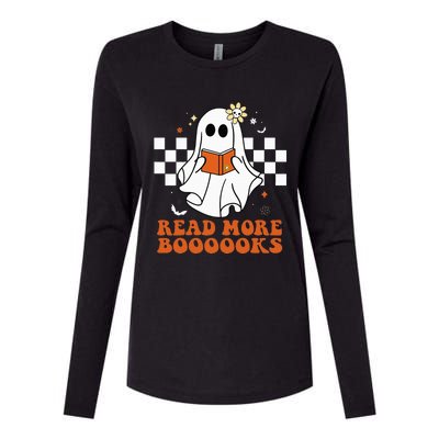 Funny Booooks Ghost Read More Books Cute Teacher Halloween Womens Cotton Relaxed Long Sleeve T-Shirt