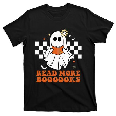 Funny Booooks Ghost Read More Books Cute Teacher Halloween T-Shirt