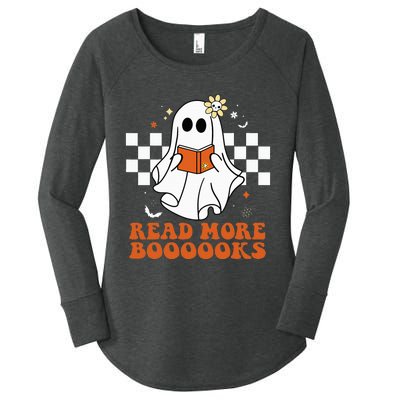 Funny Booooks Ghost Read More Books Cute Teacher Halloween Women's Perfect Tri Tunic Long Sleeve Shirt