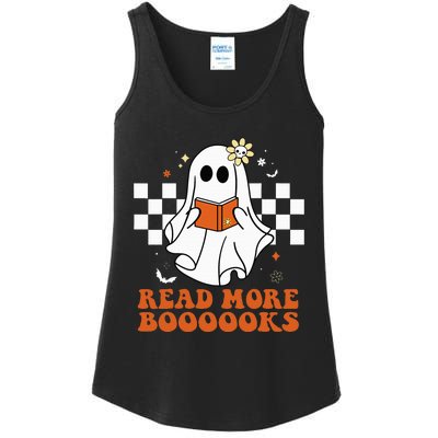 Funny Booooks Ghost Read More Books Cute Teacher Halloween Ladies Essential Tank