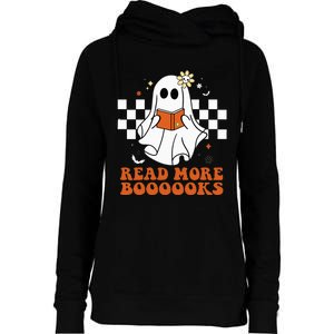 Funny Booooks Ghost Read More Books Cute Teacher Halloween Womens Funnel Neck Pullover Hood