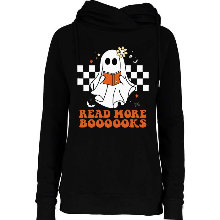 Funny Booooks Ghost Read More Books Cute Teacher Halloween Womens Funnel Neck Pullover Hood