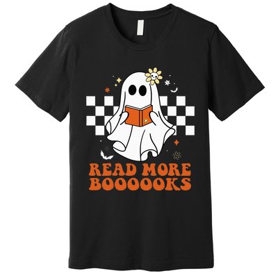 Funny Booooks Ghost Read More Books Cute Teacher Halloween Premium T-Shirt