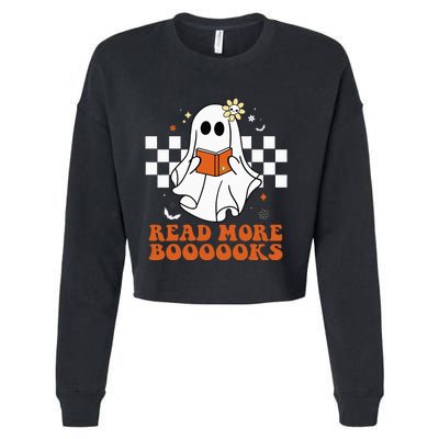 Funny Booooks Ghost Read More Books Cute Teacher Halloween Cropped Pullover Crew