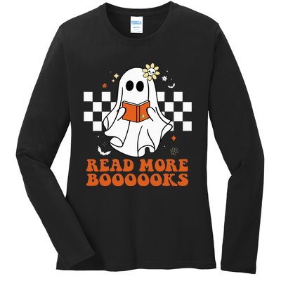 Funny Booooks Ghost Read More Books Cute Teacher Halloween Ladies Long Sleeve Shirt