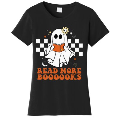 Funny Booooks Ghost Read More Books Cute Teacher Halloween Women's T-Shirt