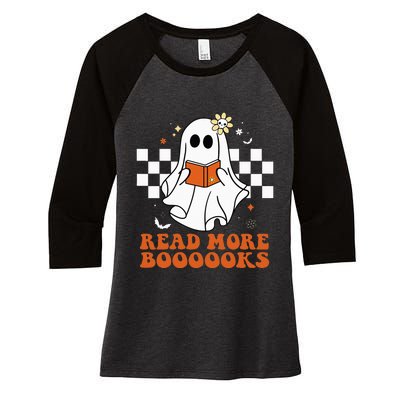 Funny Booooks Ghost Read More Books Cute Teacher Halloween Women's Tri-Blend 3/4-Sleeve Raglan Shirt