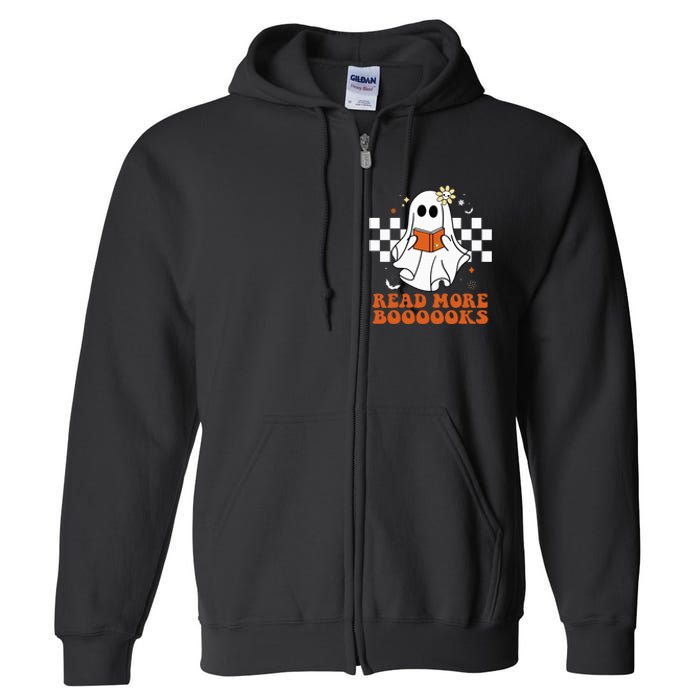 Funny Booooks Ghost Read More Books Cute Teacher Halloween Full Zip Hoodie