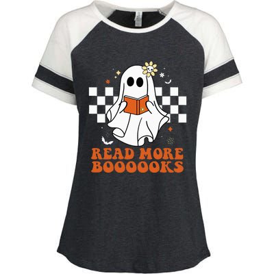 Funny Booooks Ghost Read More Books Cute Teacher Halloween Enza Ladies Jersey Colorblock Tee