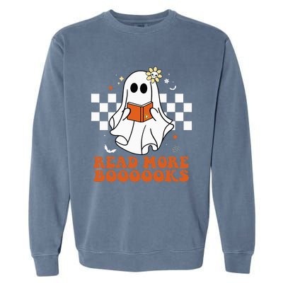 Funny Booooks Ghost Read More Books Cute Teacher Halloween Garment-Dyed Sweatshirt