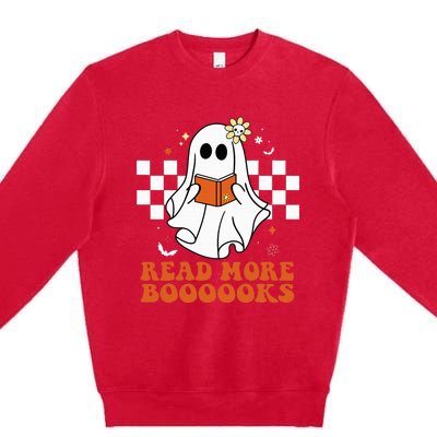 Funny Booooks Ghost Read More Books Cute Teacher Halloween Premium Crewneck Sweatshirt