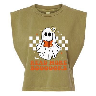 Funny Booooks Ghost Read More Books Cute Teacher Halloween Garment-Dyed Women's Muscle Tee